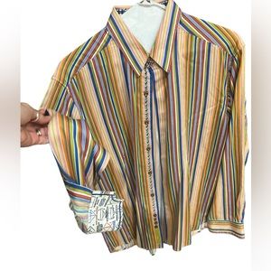 Robert Graham button down.Large. Flip cuff w/ instructions to fold a paper boat.